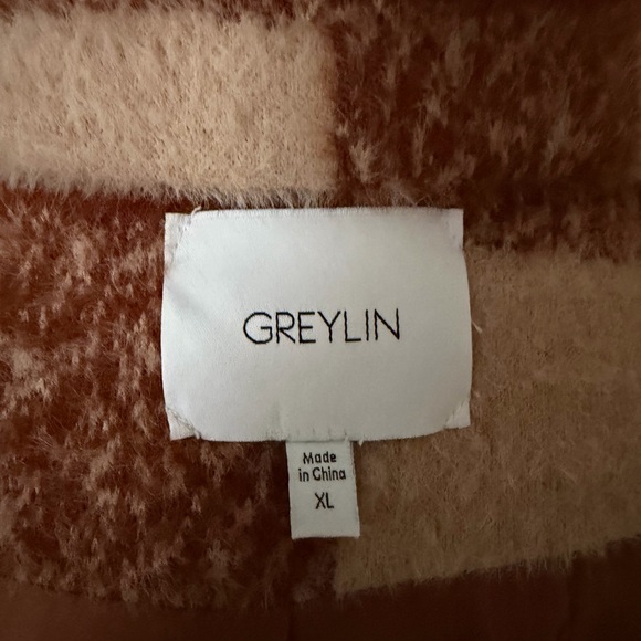 Greylin by Anthropologie Checkered Teddy Jacket in Burnt Orange and Cream - Picture 3 of 3